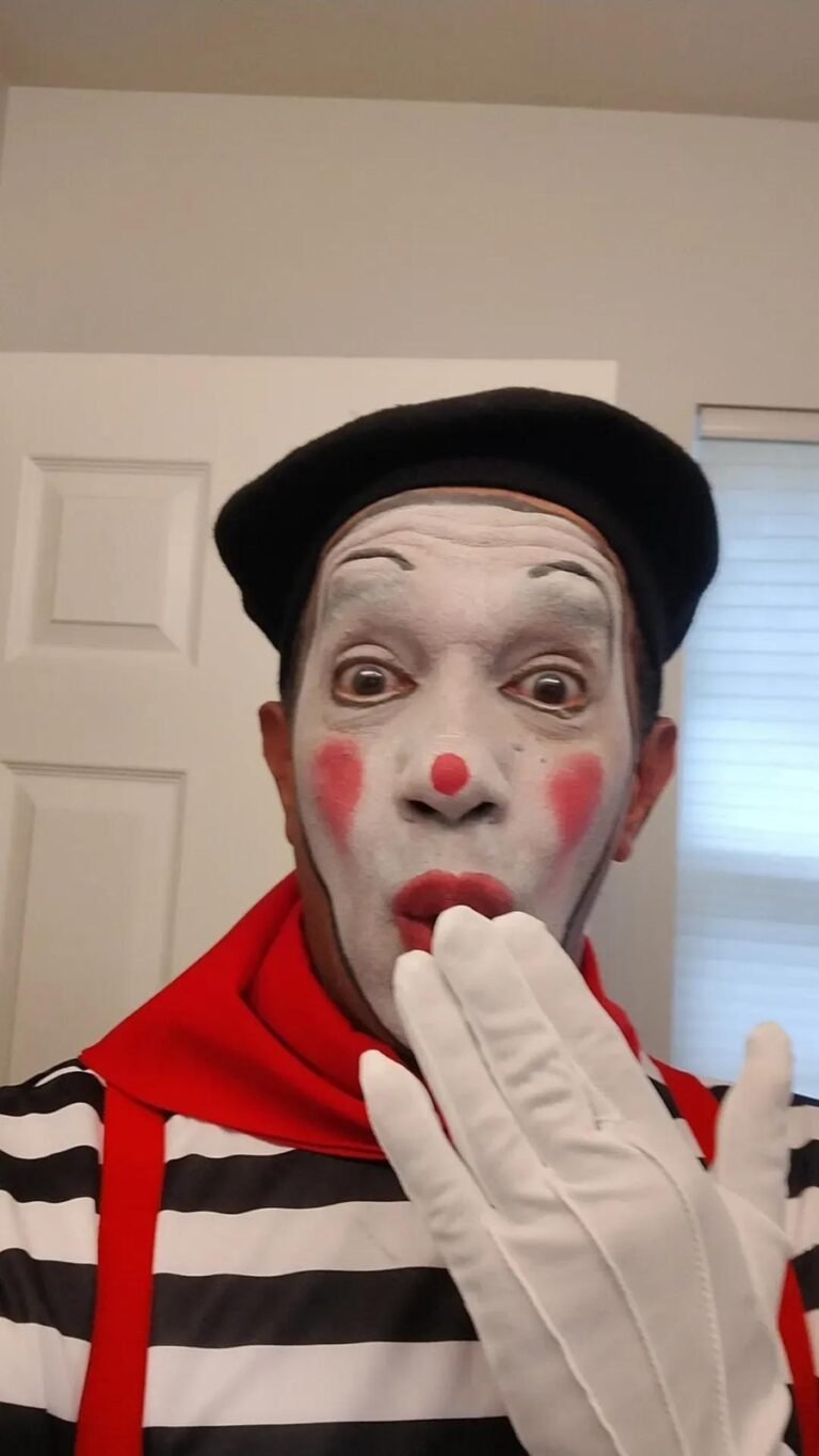 Close-up of a professional mime performer